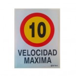 Cartel obra límite velocidad 10 